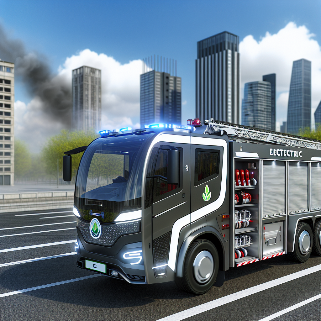 Electric fire truck responding to an emergency, showcasing its modern design and features