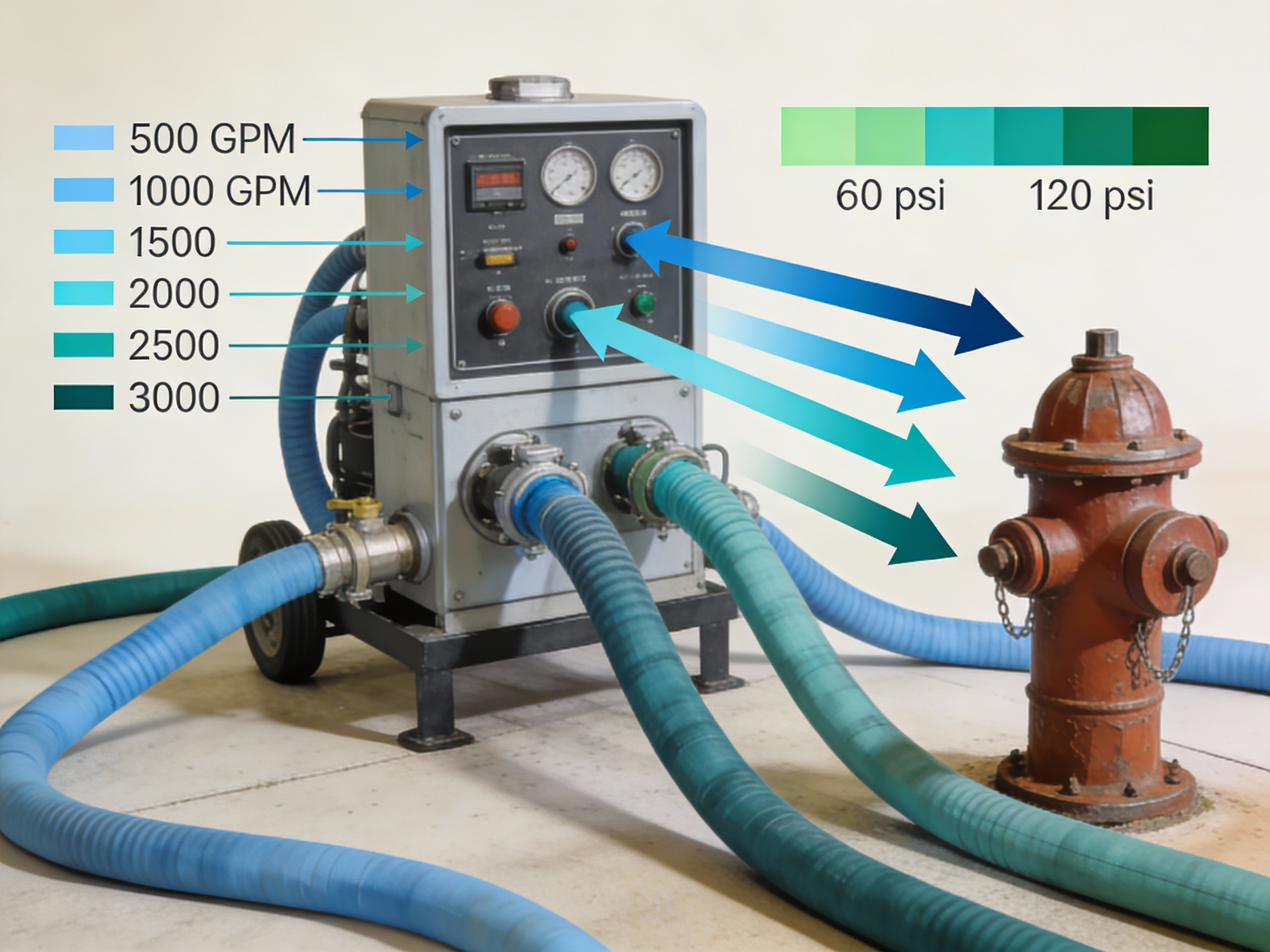 Infographic pump to hydrant flow