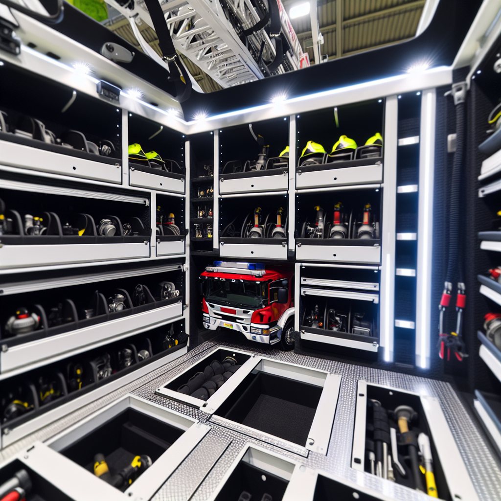 Interior of a rear mount aerial showcasing various compartments