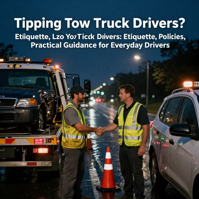 Tow truck driver and motorist share a courteous moment, highlighting etiquette and expectations around gratuity after roadside assistance.