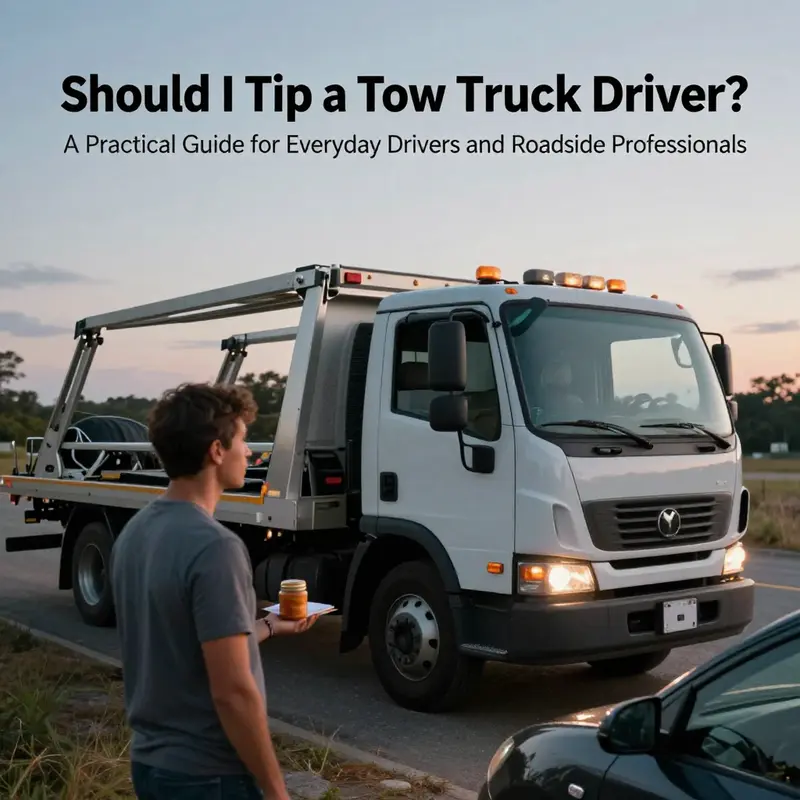 On-scene discussion of tipping norms between tow truck driver and stranded motorist.