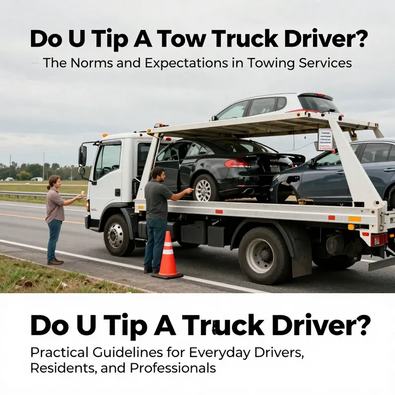 This scene illustrates standard towing etiquette: service charges are included, tipping is not expected.
