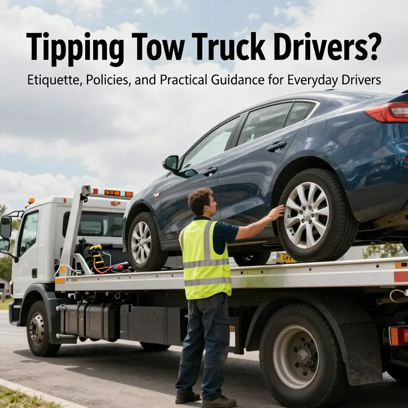 Tow truck driver and motorist share a courteous moment, highlighting etiquette and expectations around gratuity after roadside assistance.