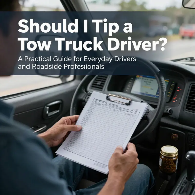 On-scene discussion of tipping norms between tow truck driver and stranded motorist.