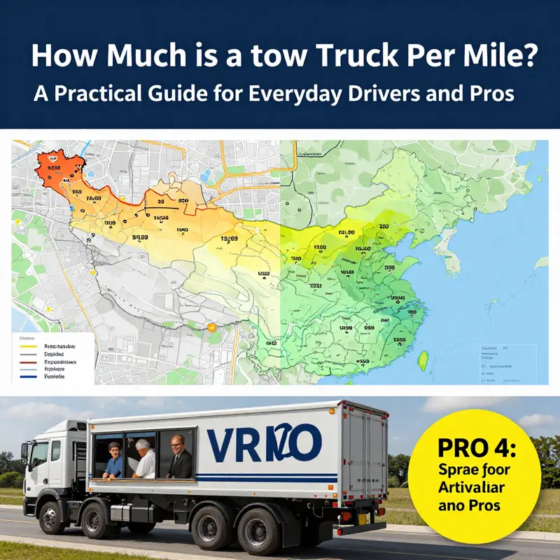 Tow truck on a city street illustrating base fees and per-mile pricing.
