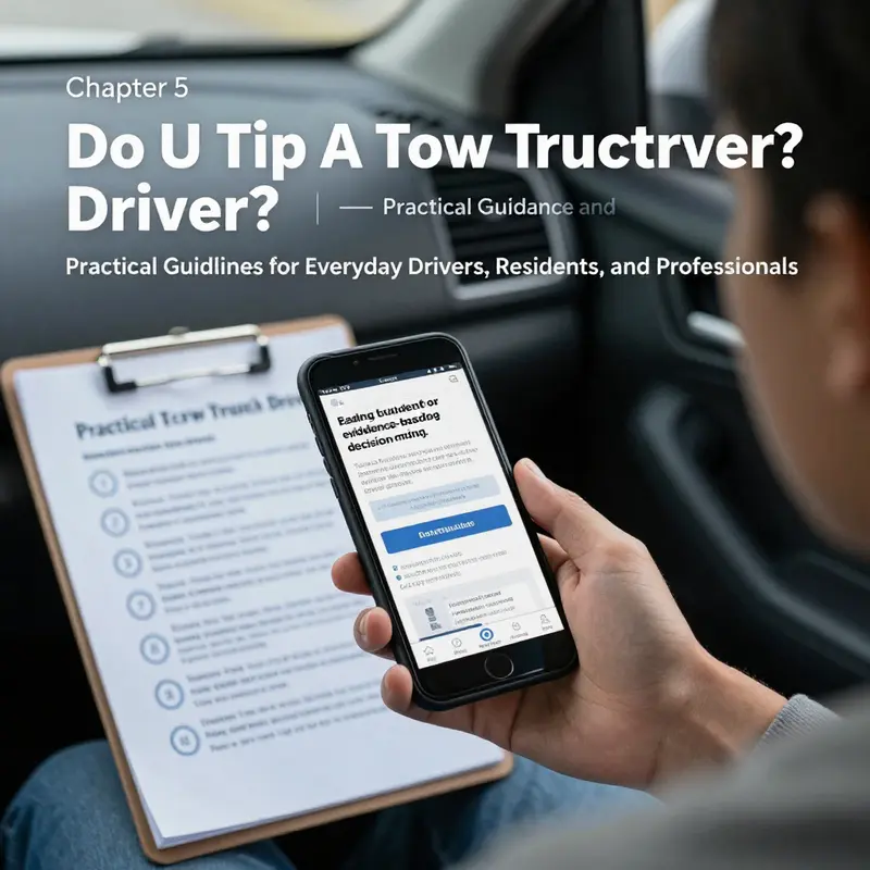 This scene illustrates standard towing etiquette: service charges are included, tipping is not expected.