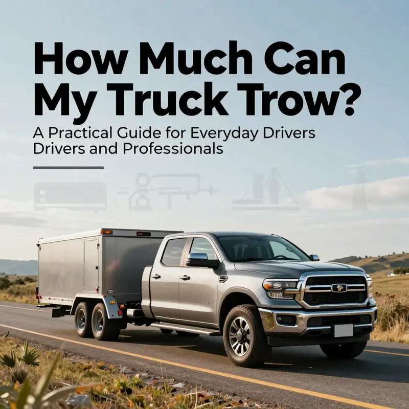 Photo-realistic cover image of a pickup towing a trailer, highlighting towing capacity and safety.