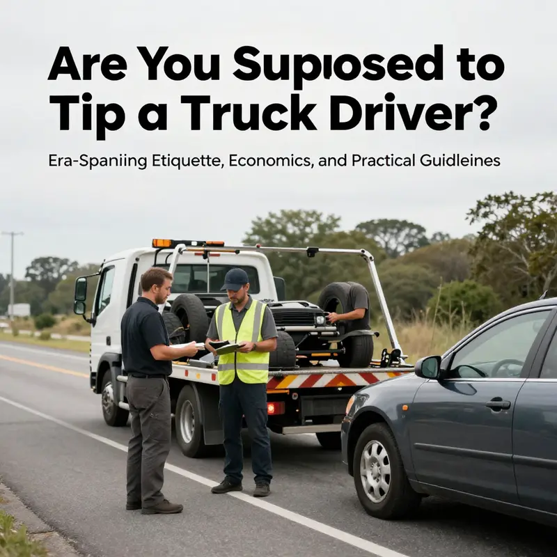 Tow-truck assistance on a city street in uncertain conditions, illustrating the context where tipping decisions arise and the norms that influence them.