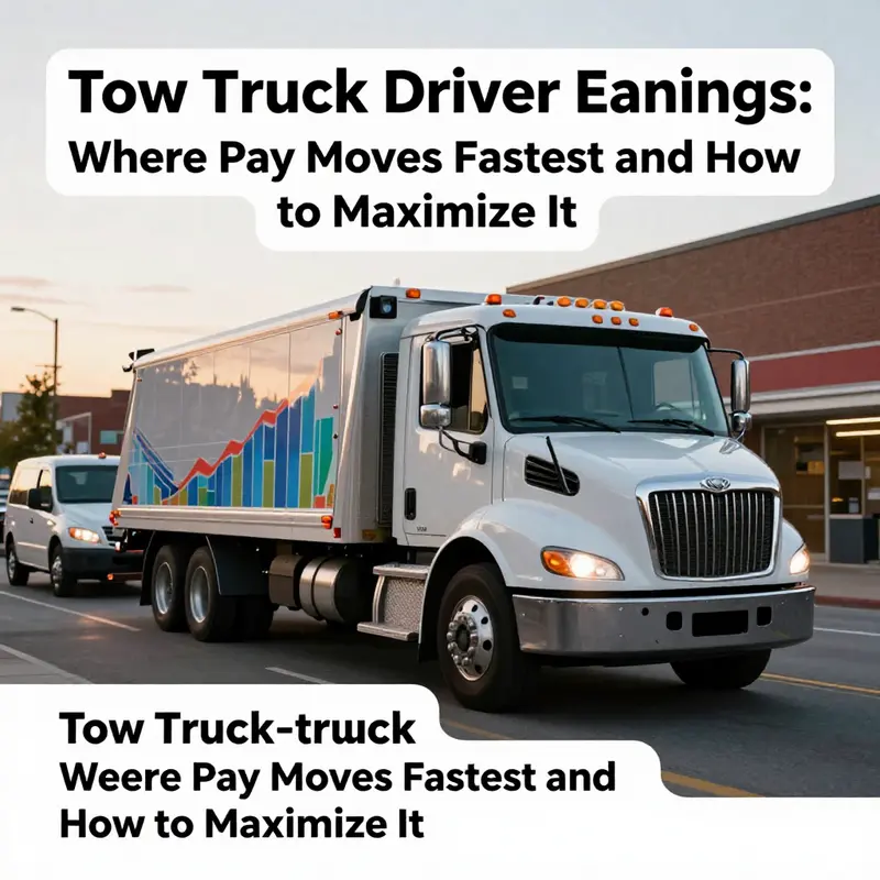 Tow truck at dawn in an urban setting, symbolizing earnings potential in the towing industry
