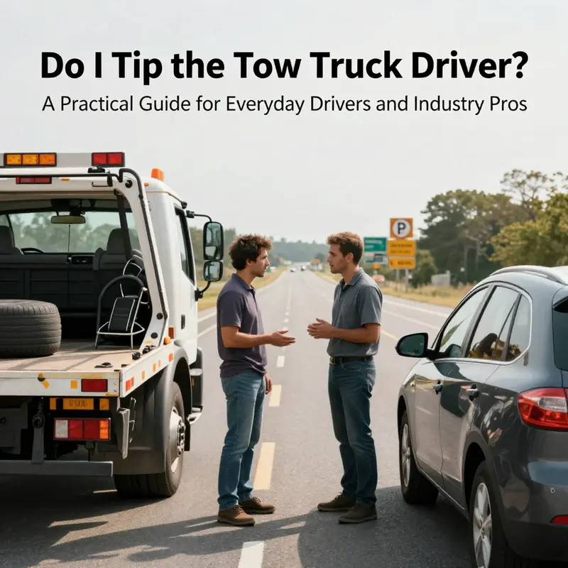 Tow truck driver discusses assistance with a stranded motorist, illustrating tipping norms.