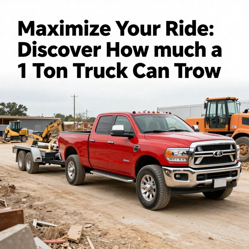 A 1 ton truck demonstrating its towing capabilities on a construction site.