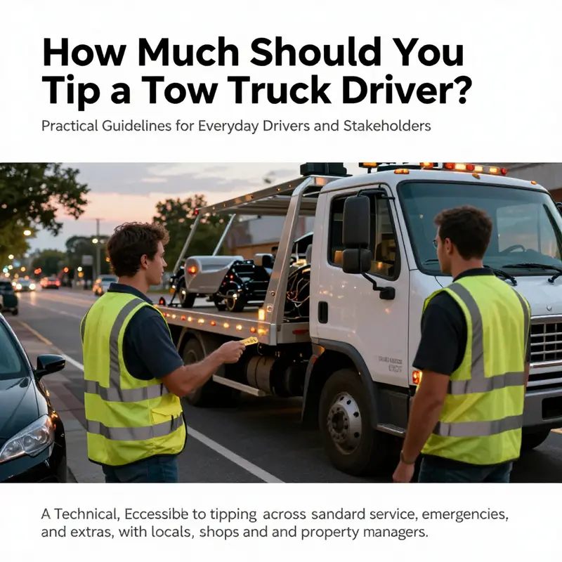 Tow truck driver receiving a tip on a city street at dusk.