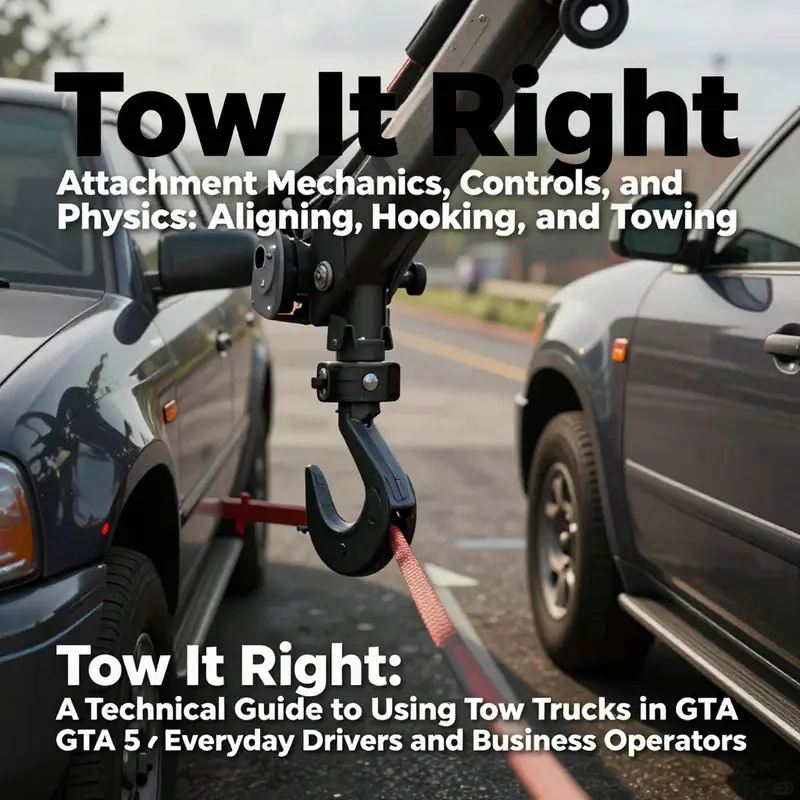 Tow truck acquiring a vehicle in a Los Santos backlot setup, ready for secure towing.