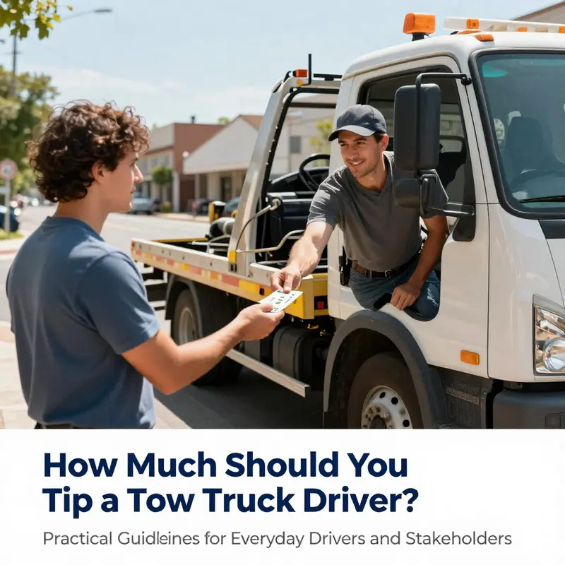 Standard-service tipping guidelines for tow truck drivers: $10–$20 for swift, professional, trouble-free service.