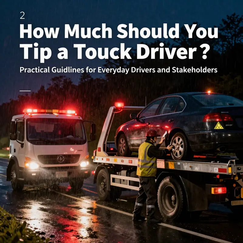 Standard-service tipping guidelines for tow truck drivers: $10–$20 for swift, professional, trouble-free service.
