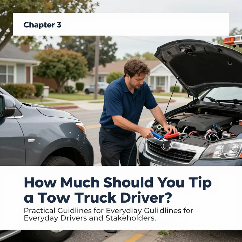 Standard-service tipping guidelines for tow truck drivers: $10–$20 for swift, professional, trouble-free service.