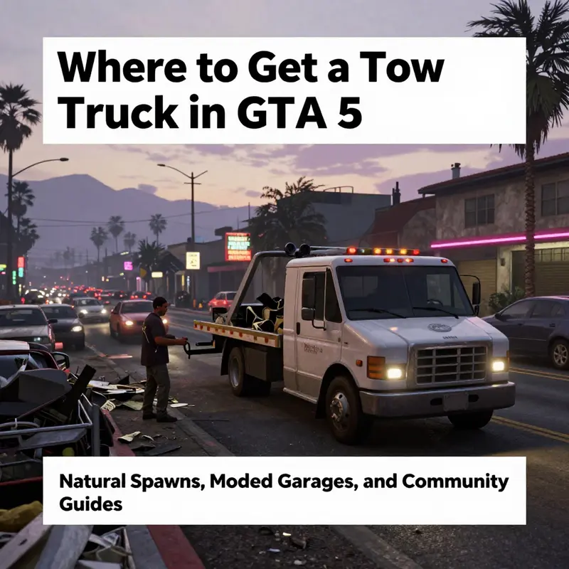 Natural tow truck appearances on Los Santos streets, often operating to clear crashes or relocate damaged vehicles.