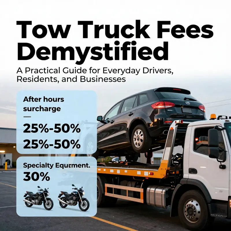 Infographic-style depiction of base dispatch fees and per-mile charges as part of tow pricing.