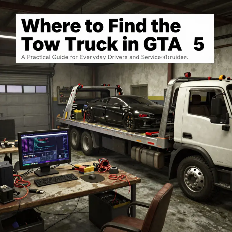 Tow trucks clustered at the Scrapyard, the primary GTA 5 spawn hub for towing vehicles.