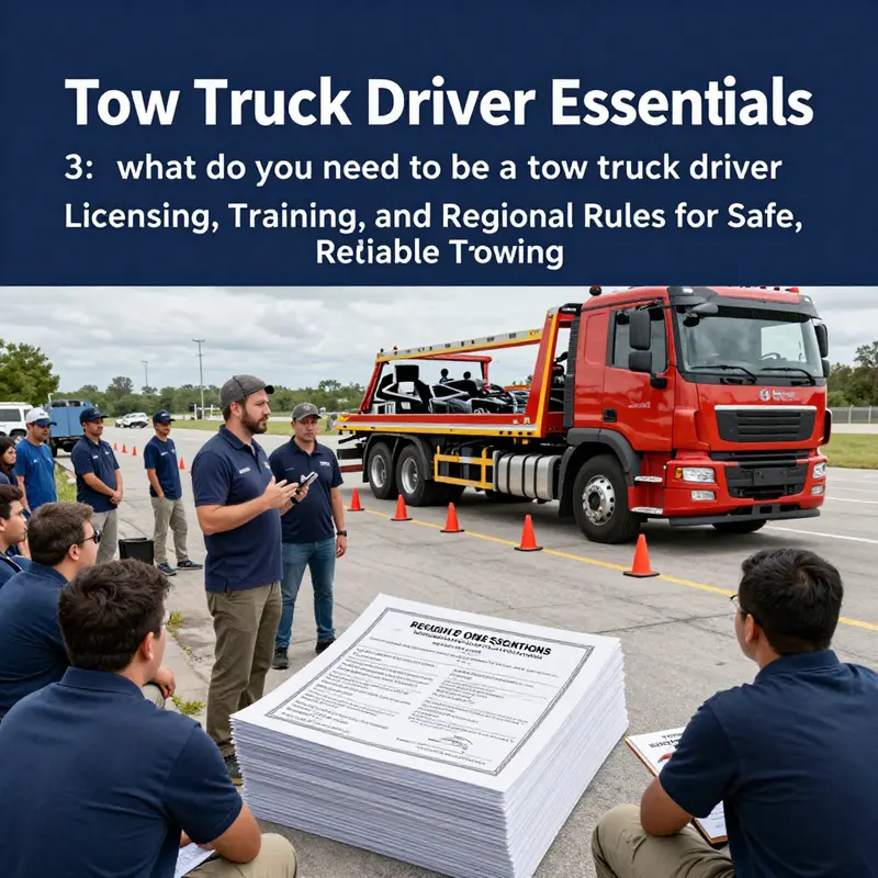 Tow operator demonstrates licensing, certification, and training credentials in a well-equipped workshop.
