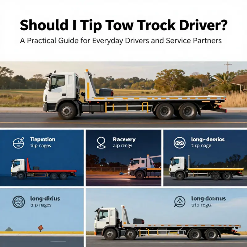 Etiquette cues and tipping norms unfold during a roadside tow interaction.