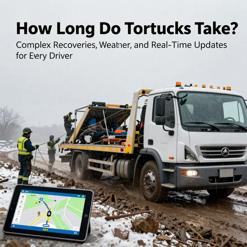 Tow truck arrival times vary by location, illustrating urban targets (30–60 minutes) versus rural delays (hours).