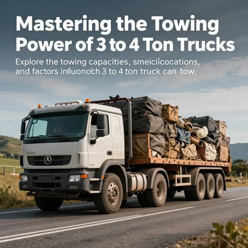 A 3 to 4 ton truck towing a heavy load along a picturesque route, showcasing the truck's towing capabilities.