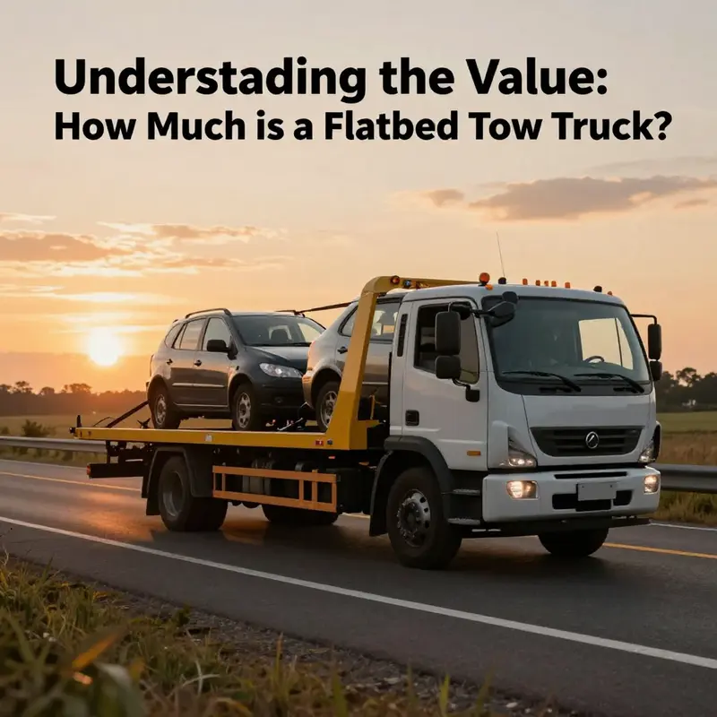 A flatbed tow truck on a sunset highway, showcasing its essential role in vehicle recovery and transport.