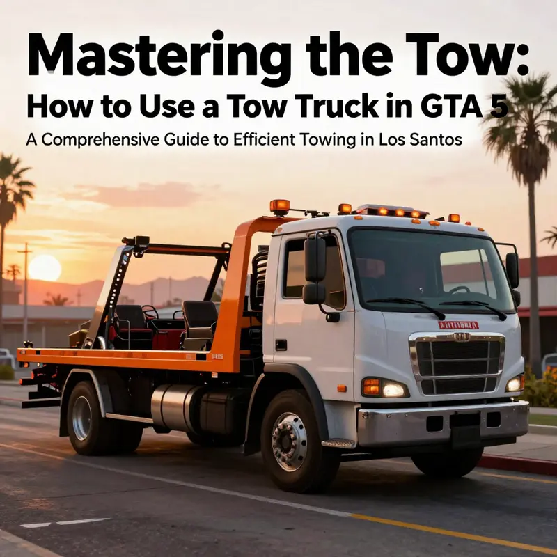 A scenic view of a tow truck against the sunset in Los Santos, embodying the gaming ambiance.