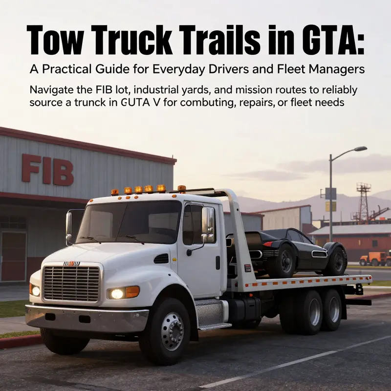 Cover image showing a GTA V tow truck with Los Santos landmarks in the background.