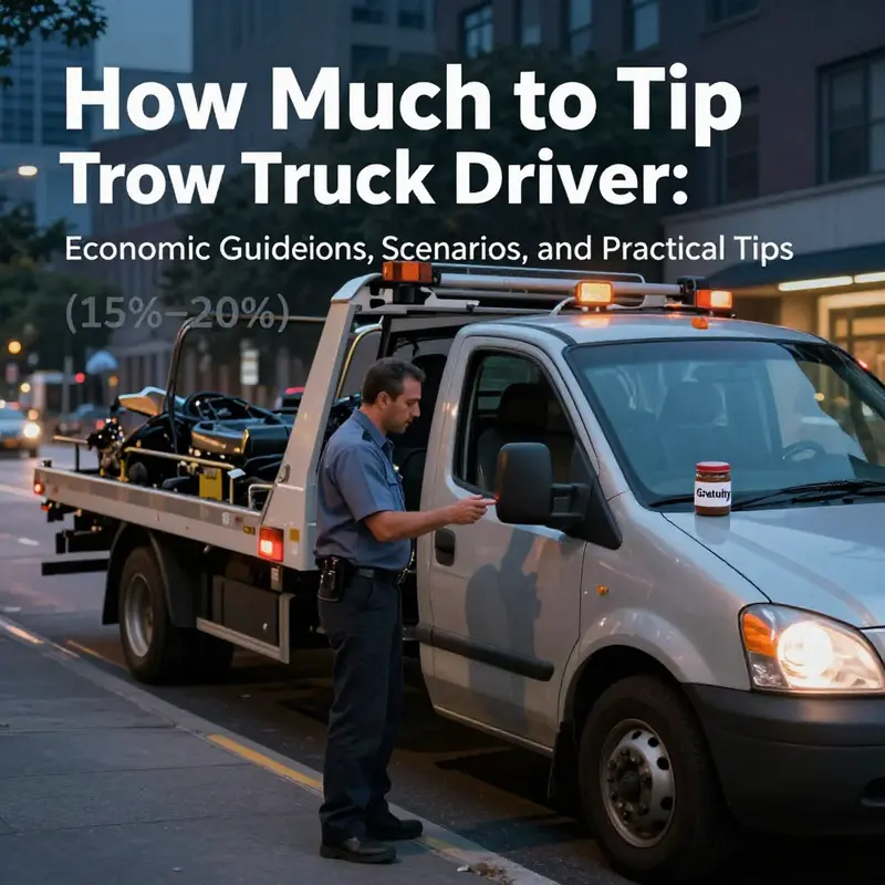 Tow truck operator reviews the bill with a motorist, illustrating typical tipping ranges.