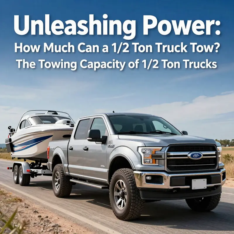 A 1/2 ton pickup truck demonstrating its typical towing capacity range.