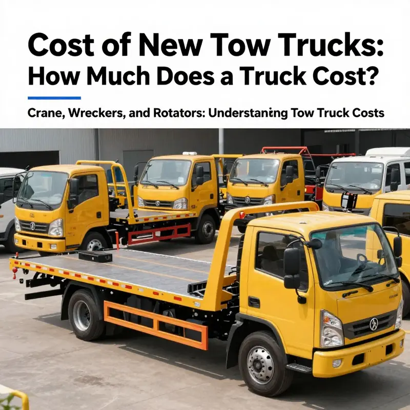 A range of new tow trucks available for purchase, showcasing the differences in models and pricing.