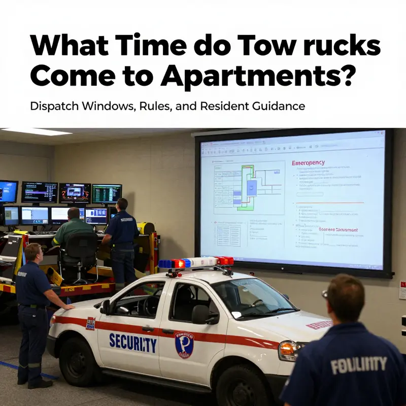 Tow dispatch typically occurs within defined weekday windows at apartment complexes.
