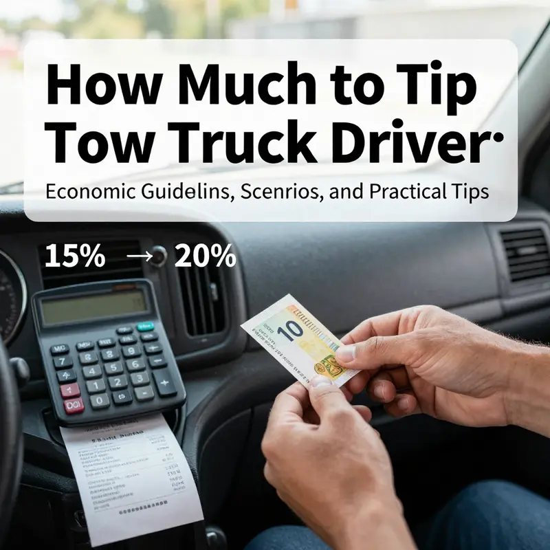 Tow truck operator reviews the bill with a motorist, illustrating typical tipping ranges.