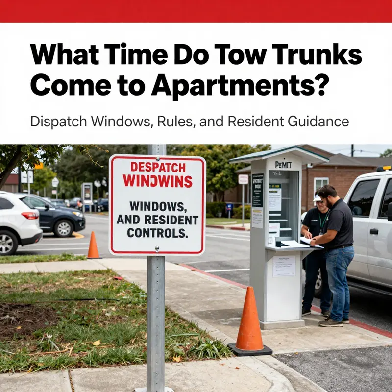 Tow dispatch typically occurs within defined weekday windows at apartment complexes.