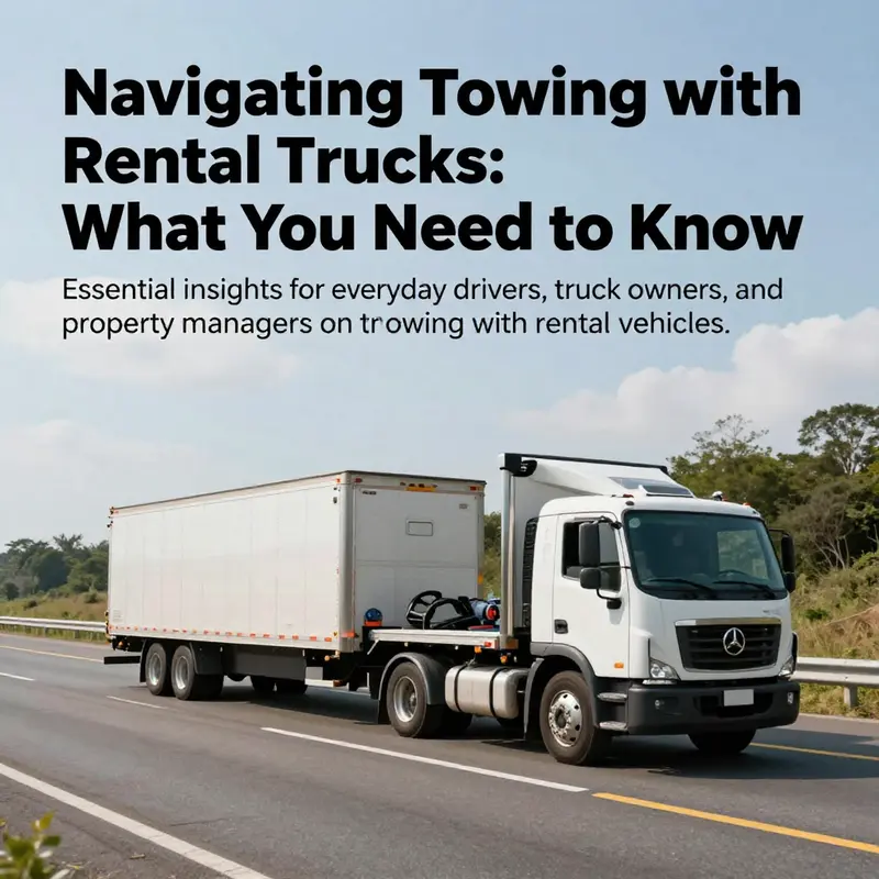 A rental truck towing a trailer on an open highway, representing the flexibility of towing options.