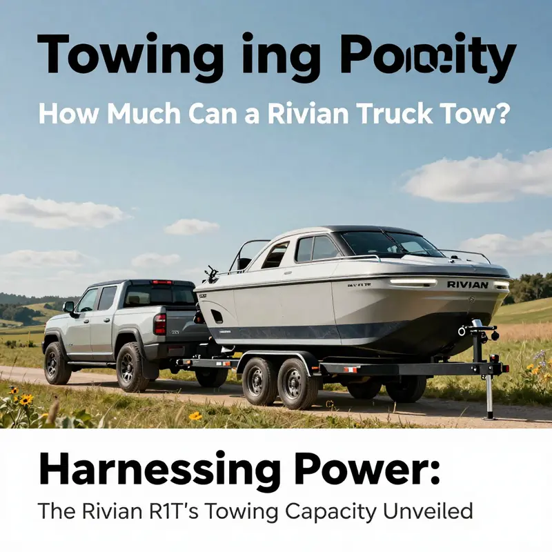 The Rivian R1T showcasing its impressive towing capacity while hauling a boat.