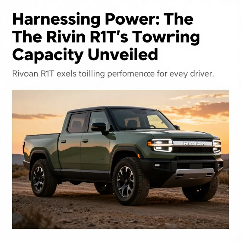 A Rivian R1T truck set against a vibrant sunset landscape highlighting its design and capability.