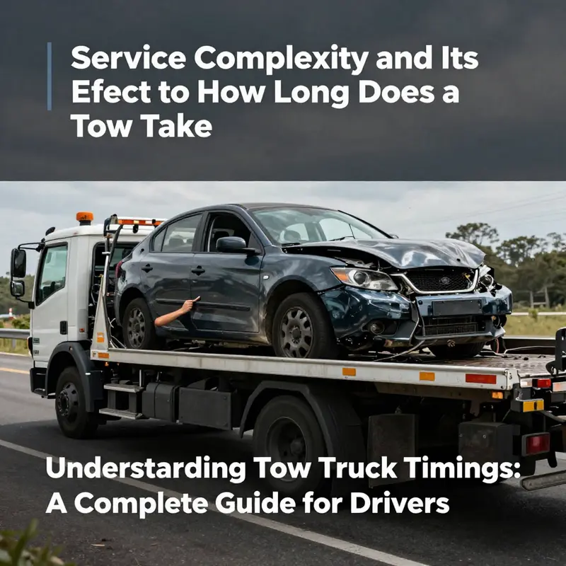 A busy tow truck responds to a breakdown in an urban area, illustrating the potential quick response time.