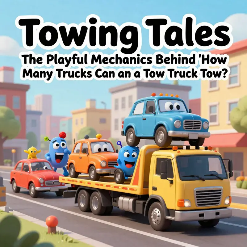 A tow truck joyfully attempting to tow a variety of colorful vehicles, highlighting the imaginative concept presented in the book.
