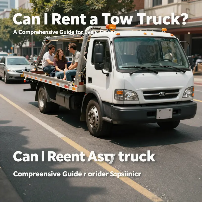 A sunny street featuring a tow truck and smiling people, highlighting the importance of roadside assistance.