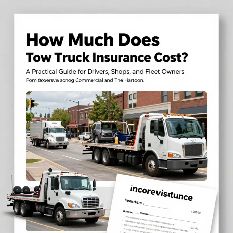 Cover image showing tow trucks and insurance documents to illustrate tow truck insurance costs.