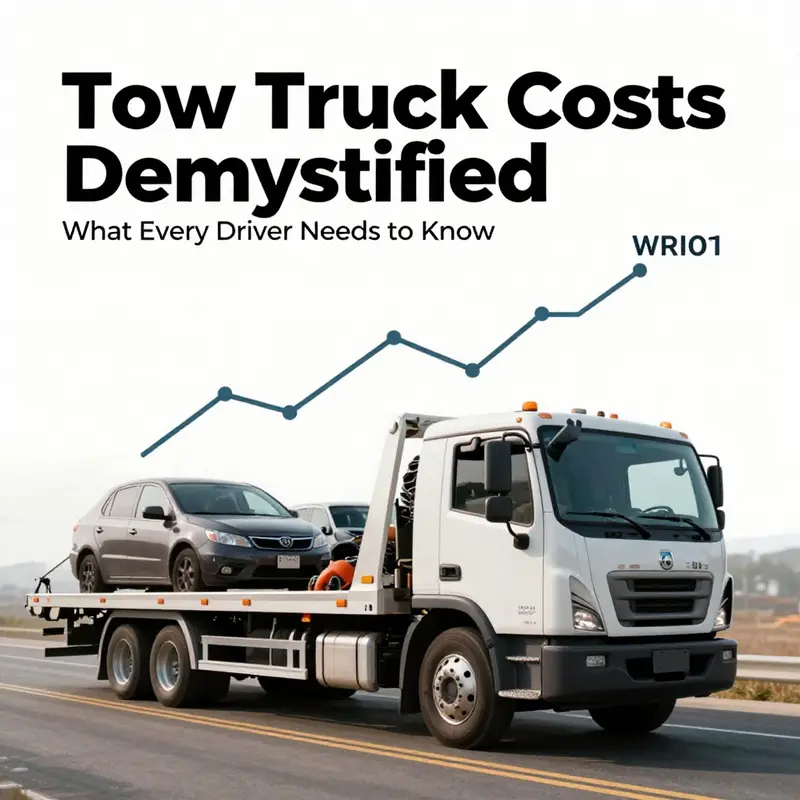 Different tow truck models displayed in a dealership, highlighting the range of prices based on their specifications.