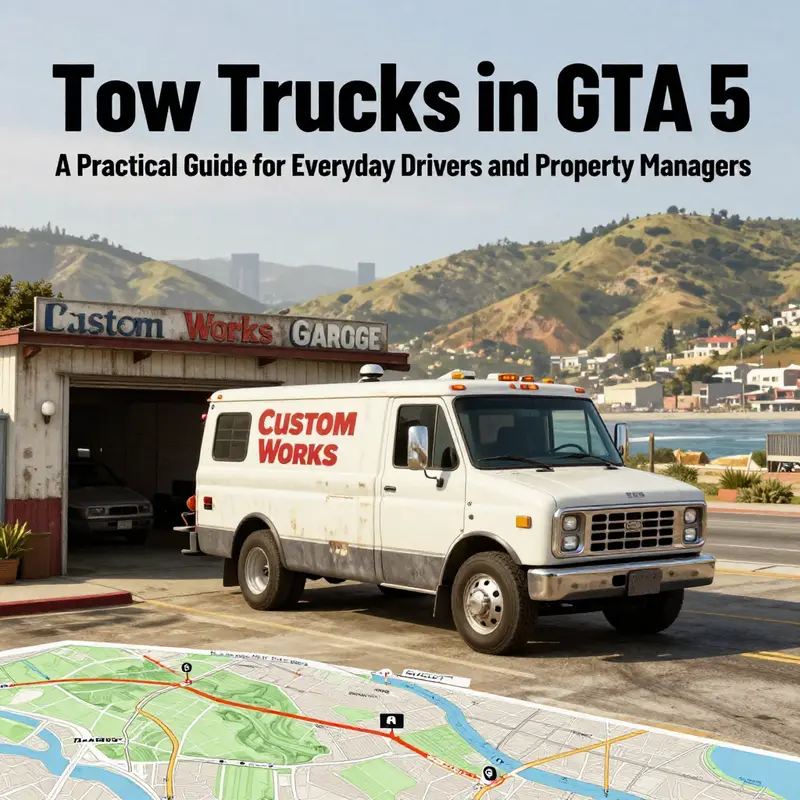 Classic Tow Truck near the Custom Works garage in Paleto Bay, illustrating the most dependable spawn point.