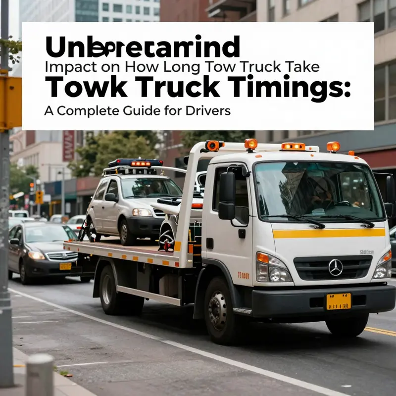 A busy tow truck responds to a breakdown in an urban area, illustrating the potential quick response time.