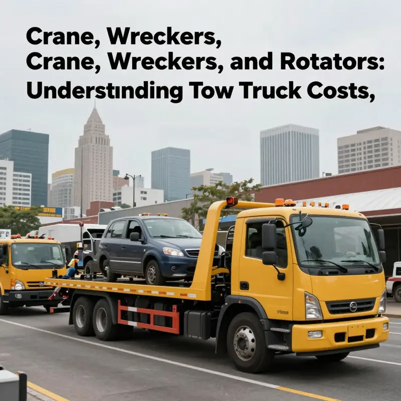 A vivid display of various tow trucks with a city landscape in the background, highlighting their importance in urban transportation.