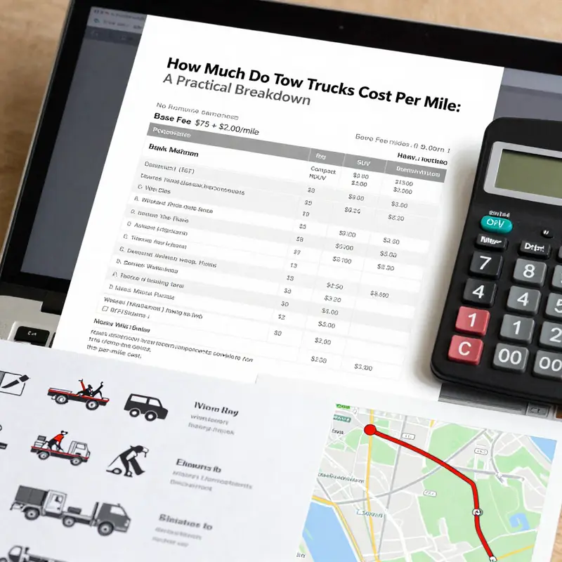 A tow operator assesses vehicle size, location, and a rate sheet—key factors that determine per-mile towing costs.