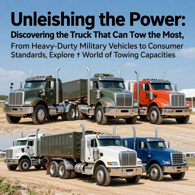 A competition of various trucks in a towing event, highlighting their capabilities and differences under a bright sky.