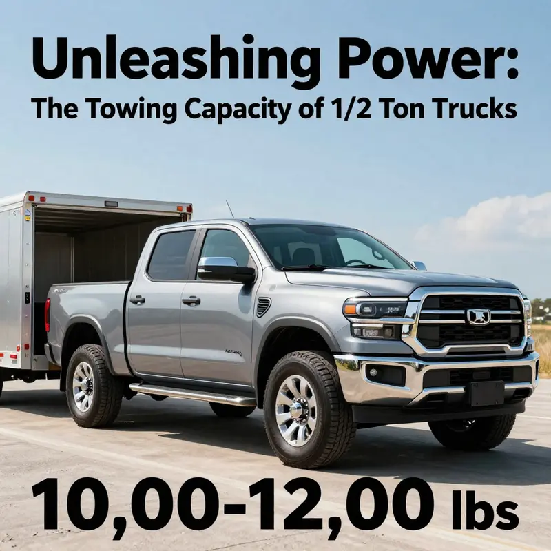 A 1/2 ton pickup truck demonstrating its typical towing capacity range.